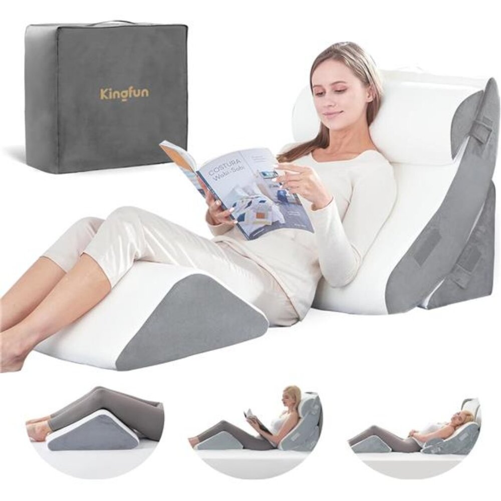 4pcs Orthopedic Bed Wedge Pillow Set for Post Surgery, Memory Foam